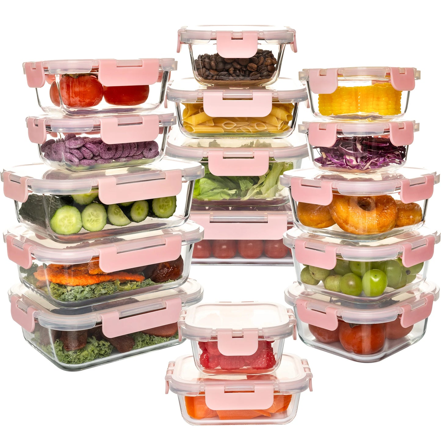 16 Piece Glass Food Storage Containers Set Leakproof Airtight BPA Free Microwave Safe Oven Safe Stackable