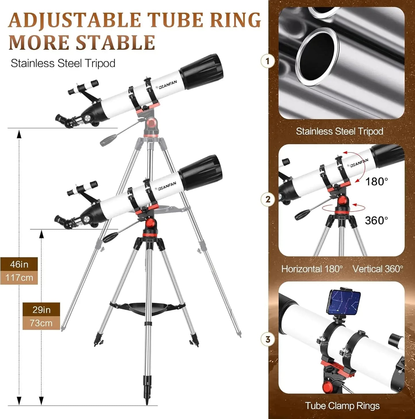 90mm Aperture 800mm Refractor Telescope Portable Professional For Adults Beginners And Kids Astronomy