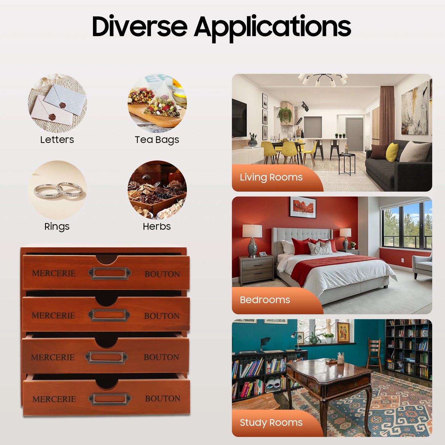 Antique Pine Wood 4 Drawer Desktop Storage Cabinet Unit