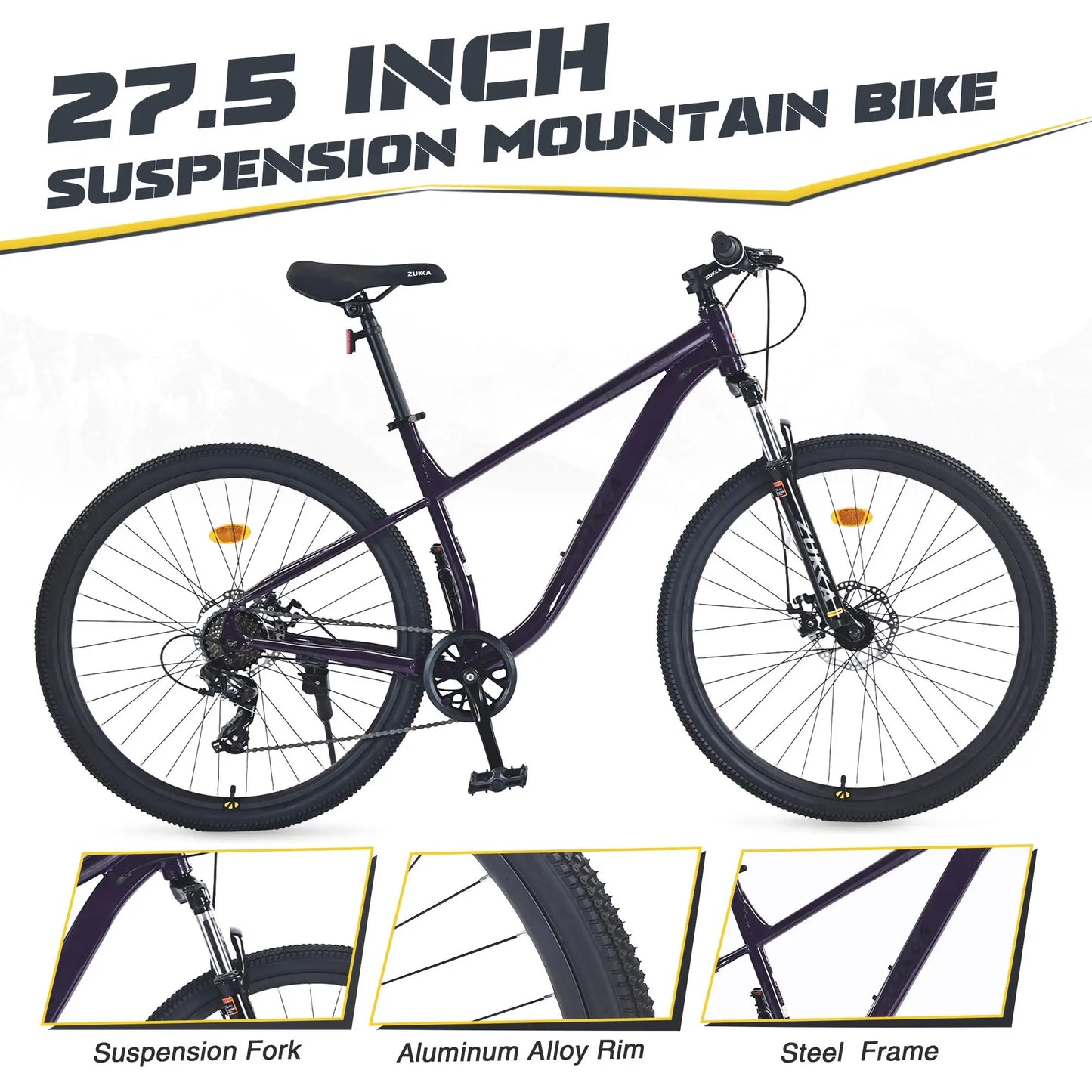 27.5 Inch Mountain Bike Front Suspension Steel Frame Unisex