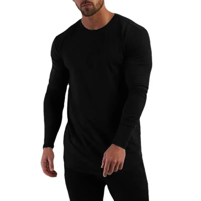 Cotton Breathable Long Sleeve Gym Shirt for Men Slim Fit Workout Tee