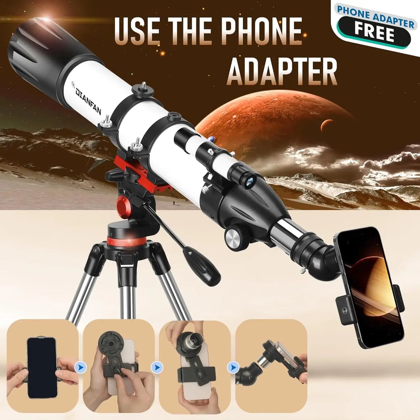 90mm Aperture 800mm Refractor Telescope Portable Professional For Adults Beginners And Kids Astronomy