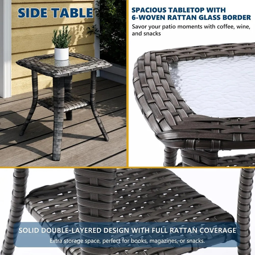 Wicker Swivel Rockers Outdoor Bistro Set With Side Table