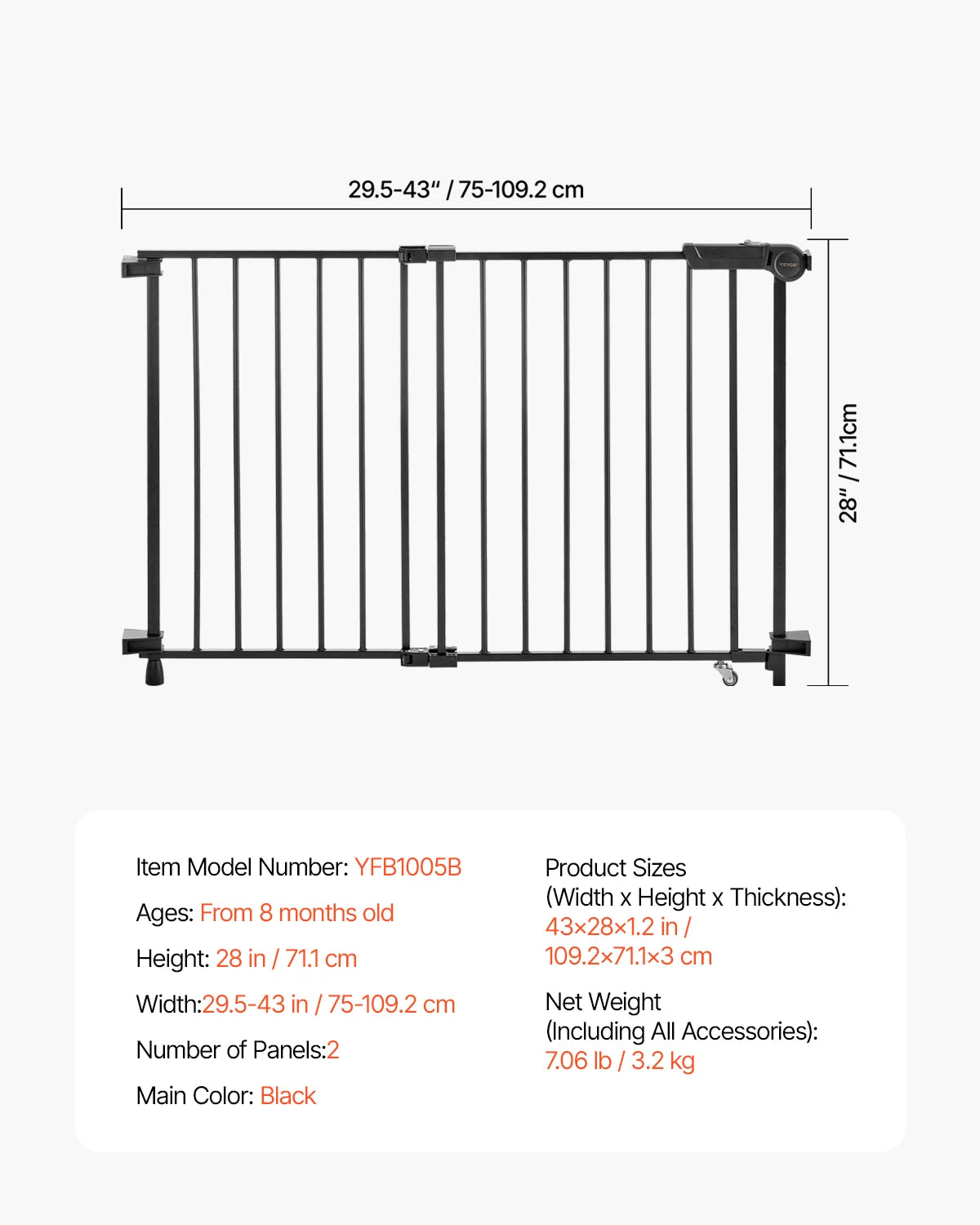 SucceBuy Adjustable Baby Gate 29.5 To 43 Inches Wide 28 Inches High No Threshold