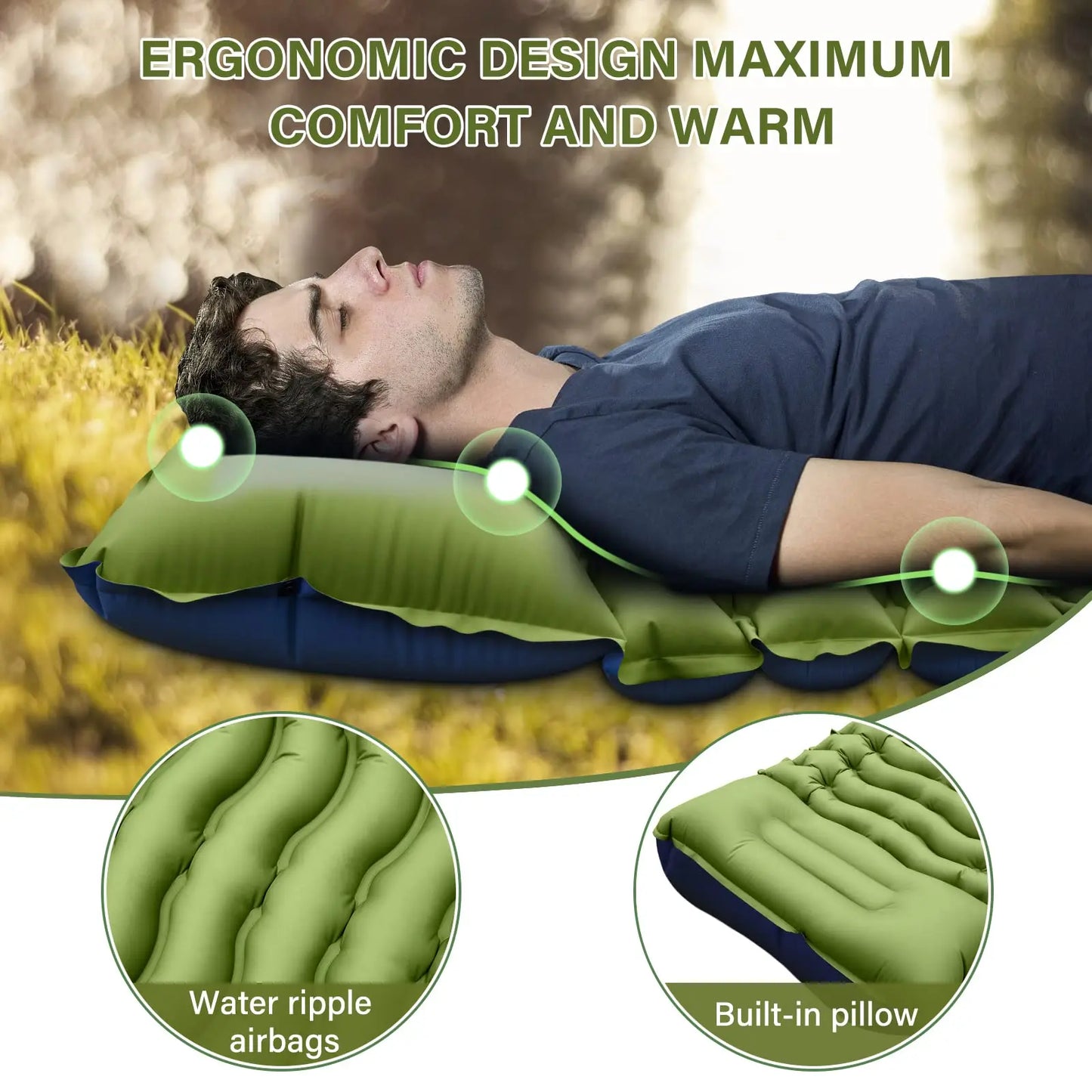 WestTune Ultralight Camping Sleeping Pad With Pillow Pump