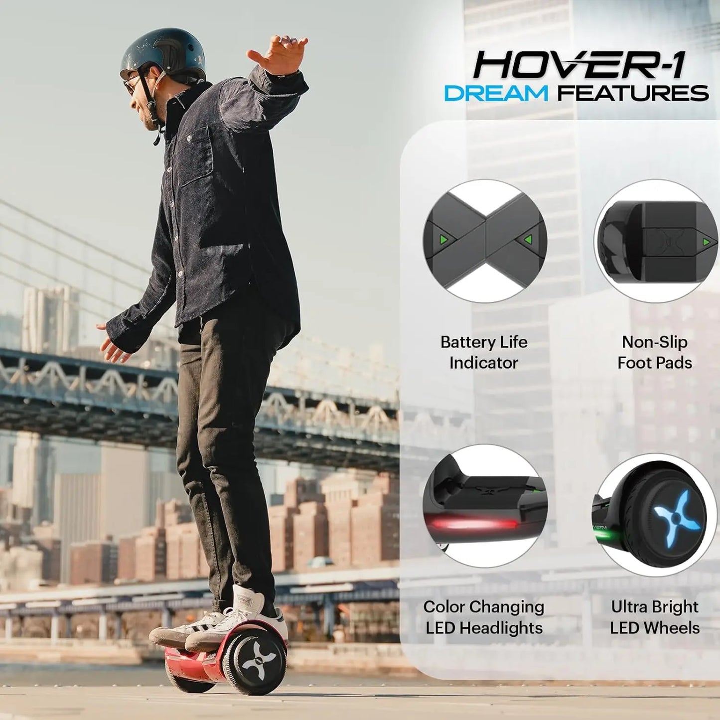 Hover-1 Dream Hoverboard White UL Certified 36V Battery 31-60 km Range