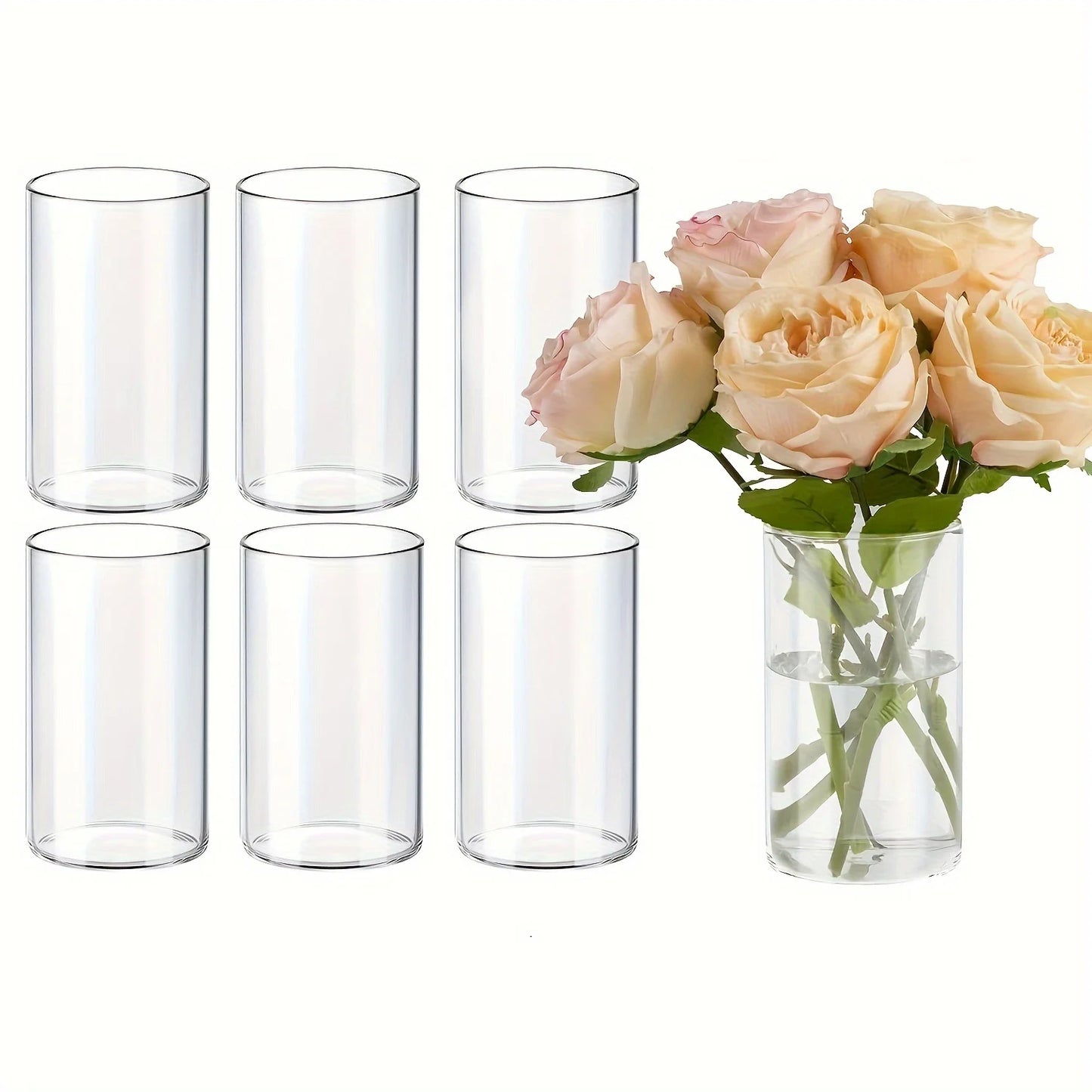 Glass Cylinder Vase 5.5 6 Inch Tall Clear Hurricane Candle Holder Wedding Decor