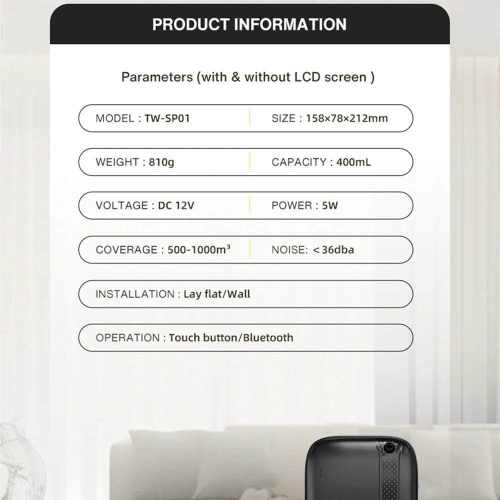 Aroma Diffuser 400ml Bluetooth App Control Wall Mount 500 1000 Cubic Meters