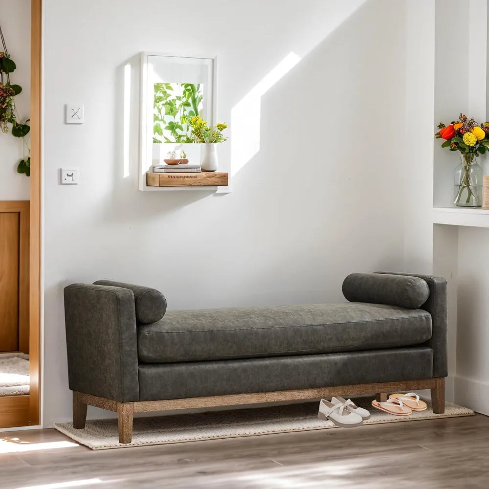 66 Inch King Size Leather Bed Bench Upholstered Stool