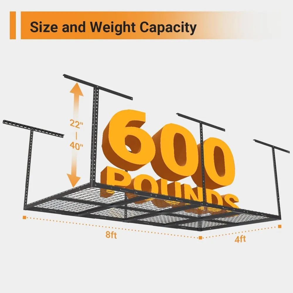 4x8ft Overhead Garage Storage Rack With Adjustable Ceiling Drop Down 22-40