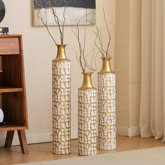 Gold Metal Vase Set of 3 Centerpiece Vases for Living Room
