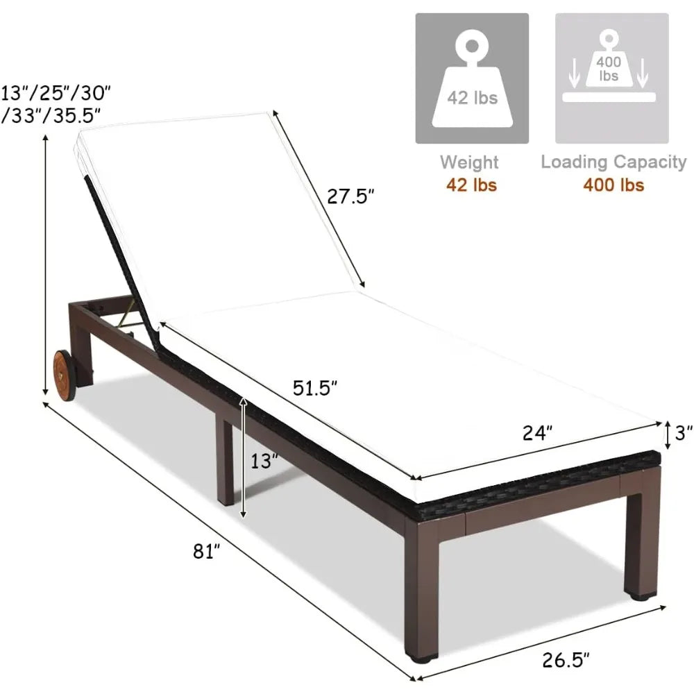 Adjustable Outdoor Wicker Lounge Chair Recliner With Cushion