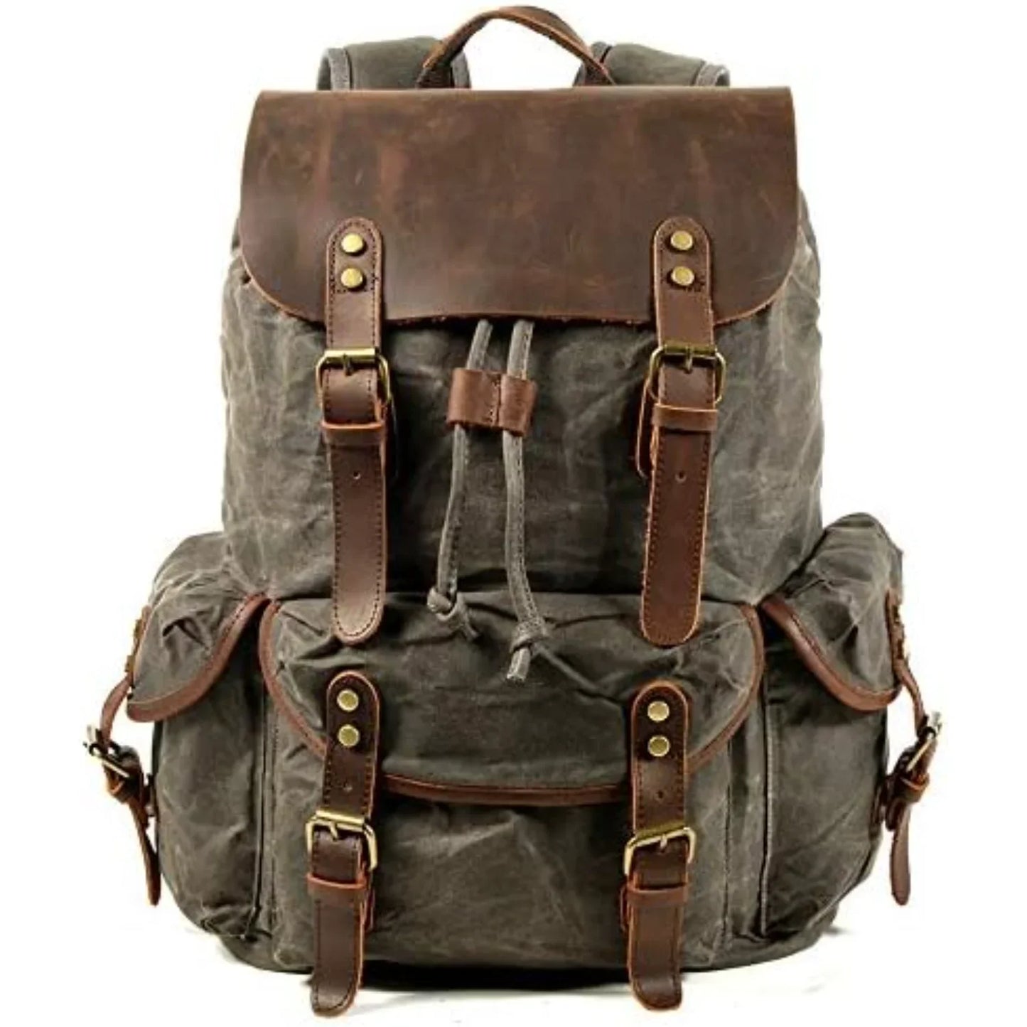 Wudon Leather Backpack Men Waxed Canvas Travel Rucksack