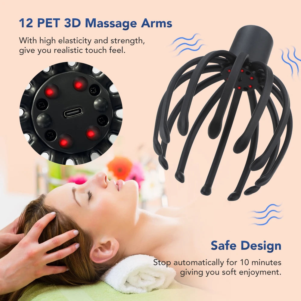 Electric Octopus Claw Scalp Massager Stress Relief Therapeutic Head Scratcher Stress Relief and Hair Stimulation Massage