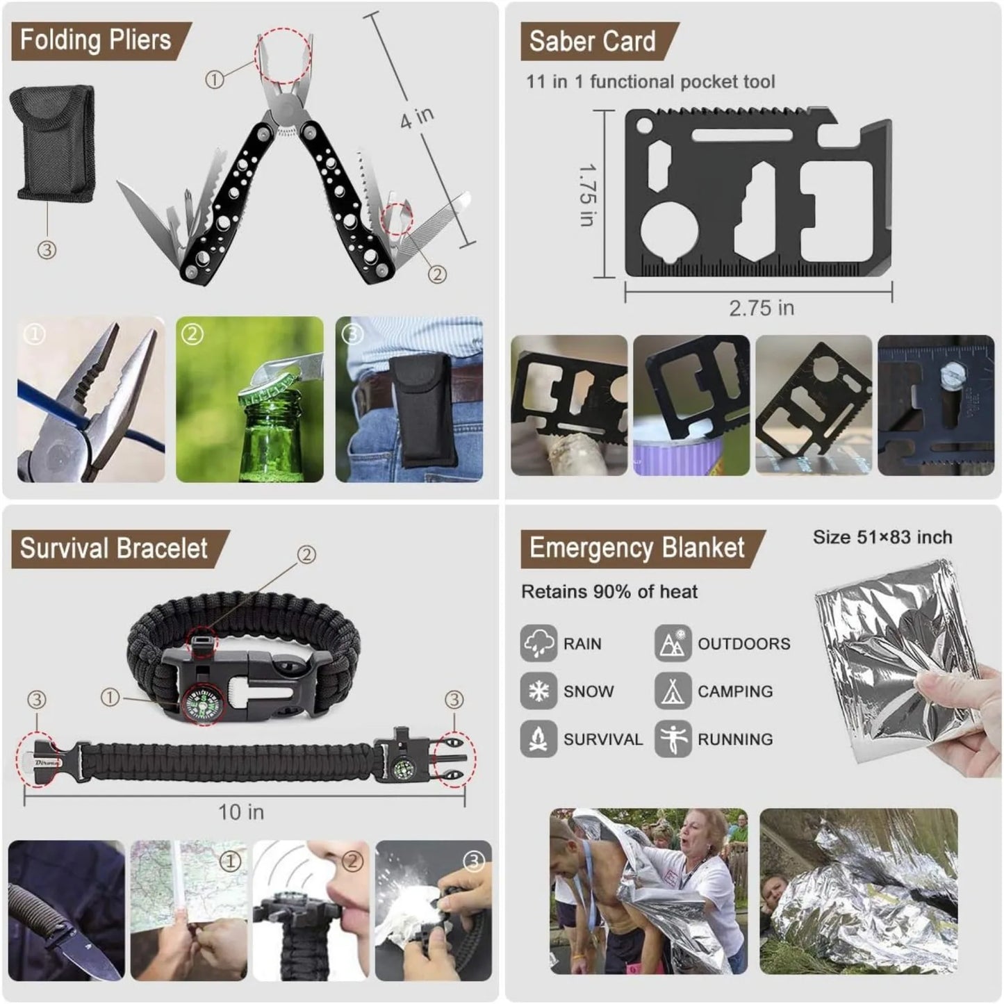 238Pcs Emergency Survival Kit With Tactical MOLLE Pouch And Emergency Tent