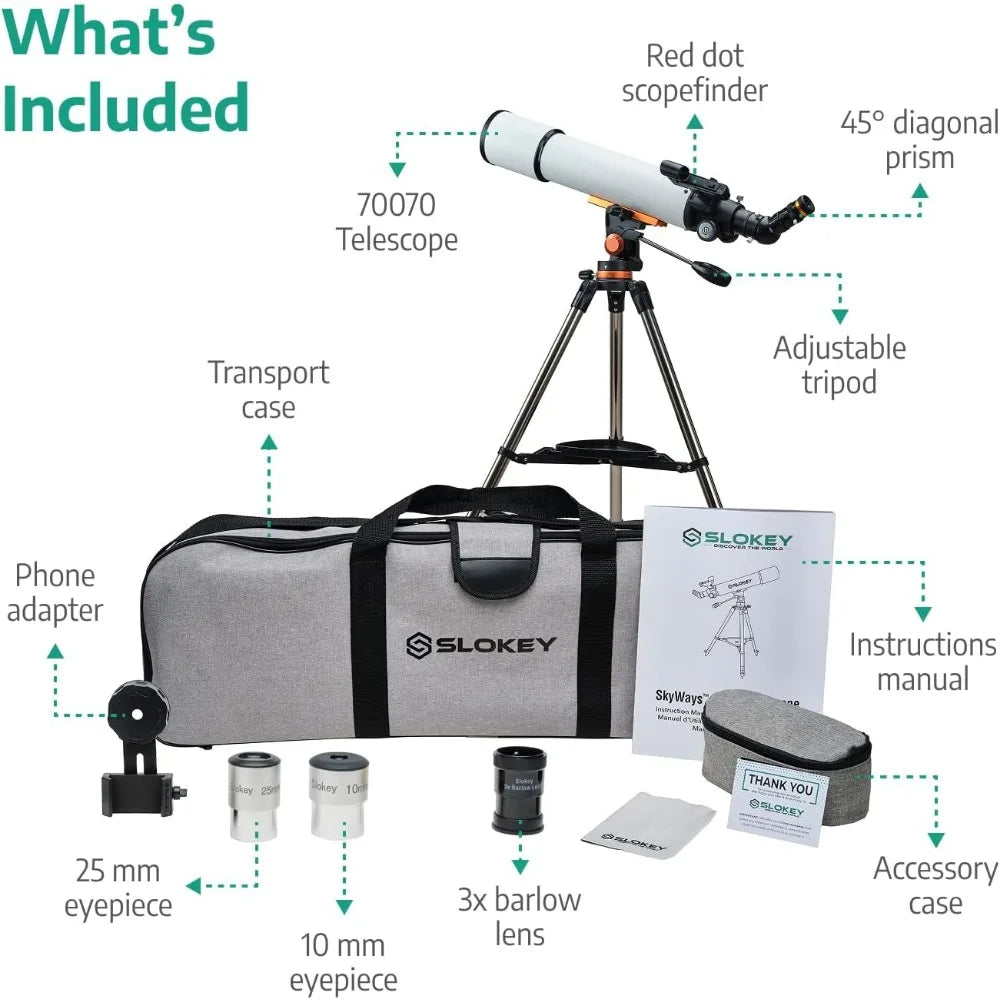 SkyWays 70070 Telescope 70mm Aperture 10x Magnification For Astronomy And Stargazing