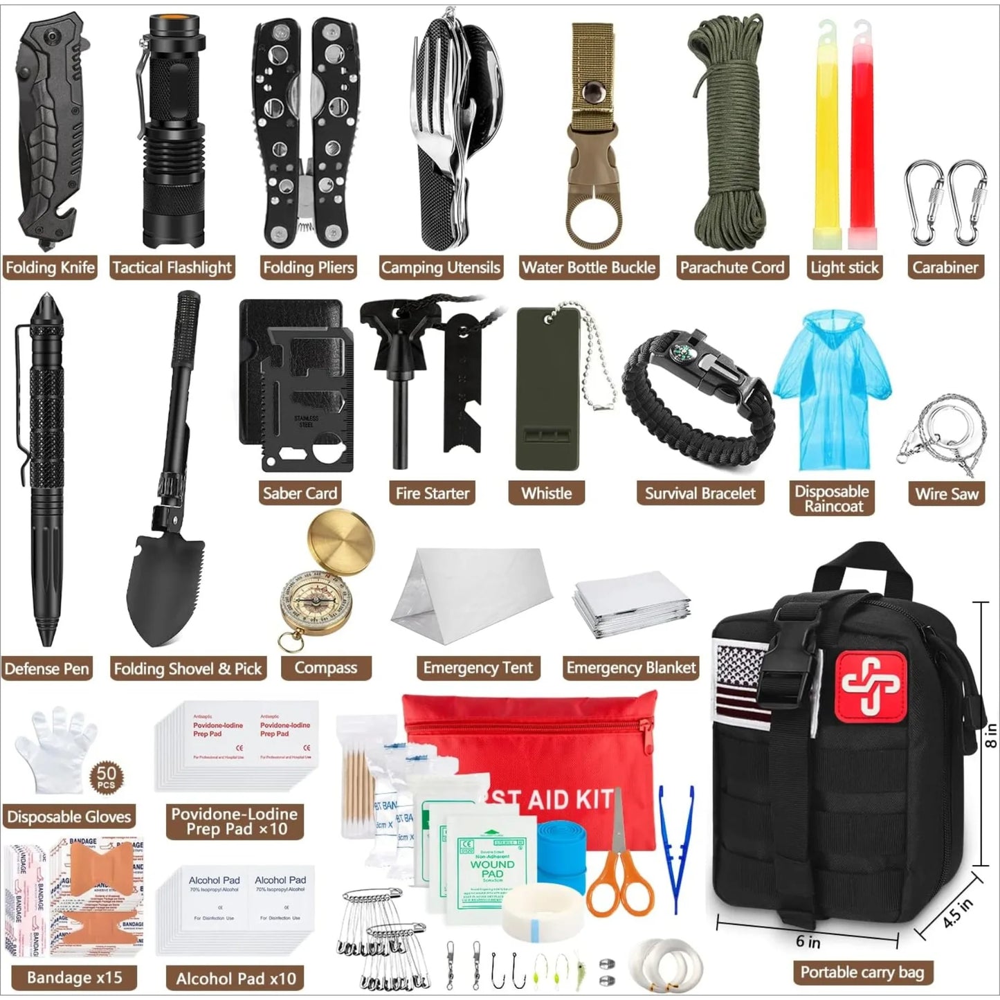 238Pcs Emergency Survival Kit With Tactical MOLLE Pouch And Emergency Tent