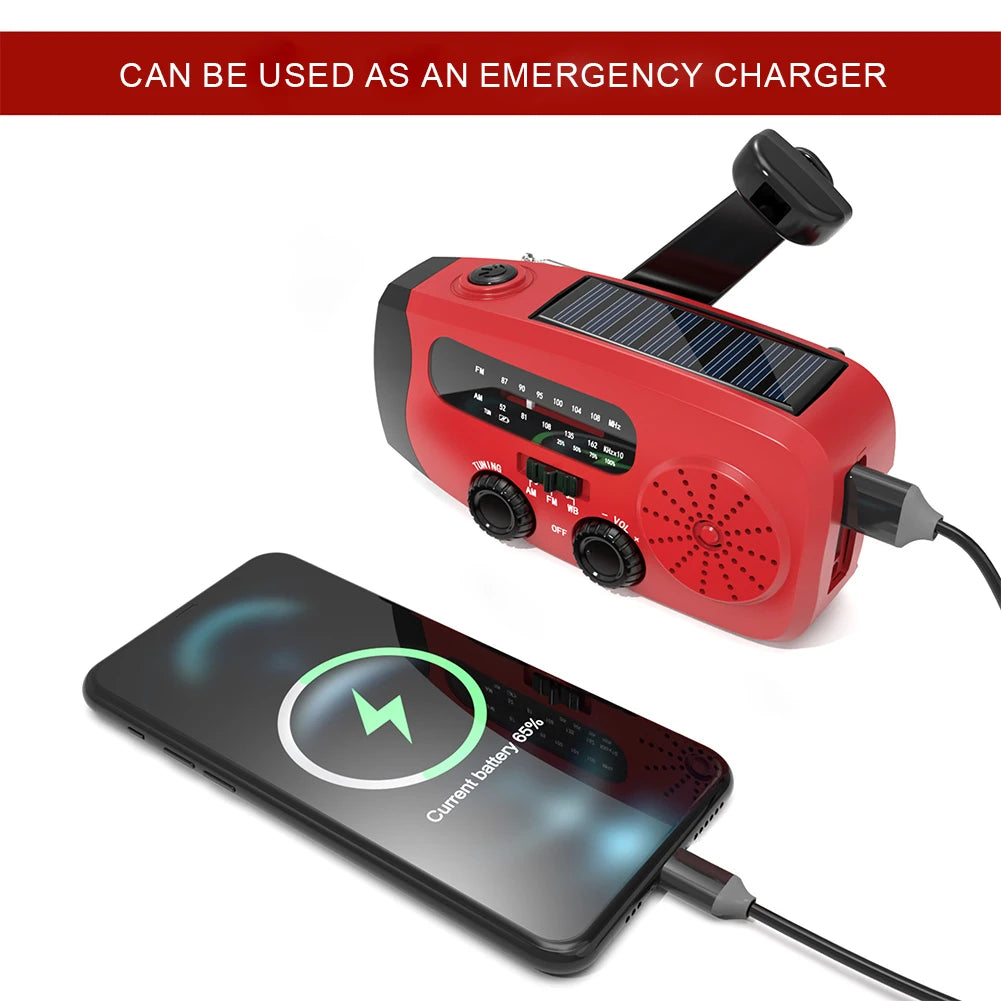Portable Solar Hand Crank Radio With LED Lights USB Charger
