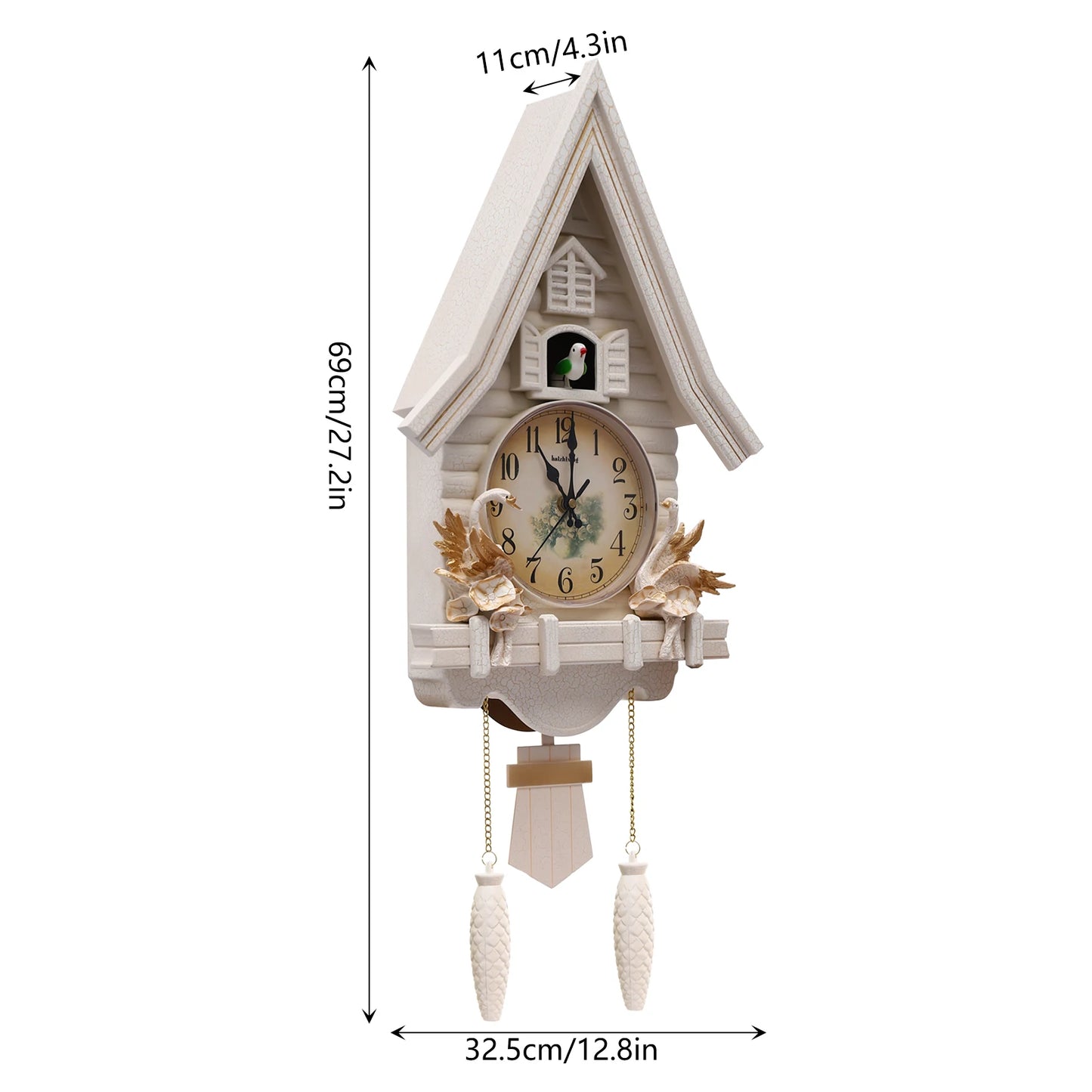 Silent Cuckoo Clock Battery Powered Adjustable Volume Decor 12.8x4.33x27.2in