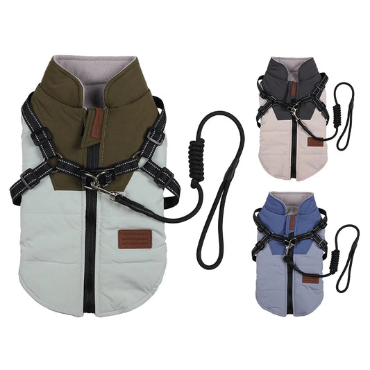 Winter Dog Jacket With Harness Waterproof Coat For Labrador French Bulldog