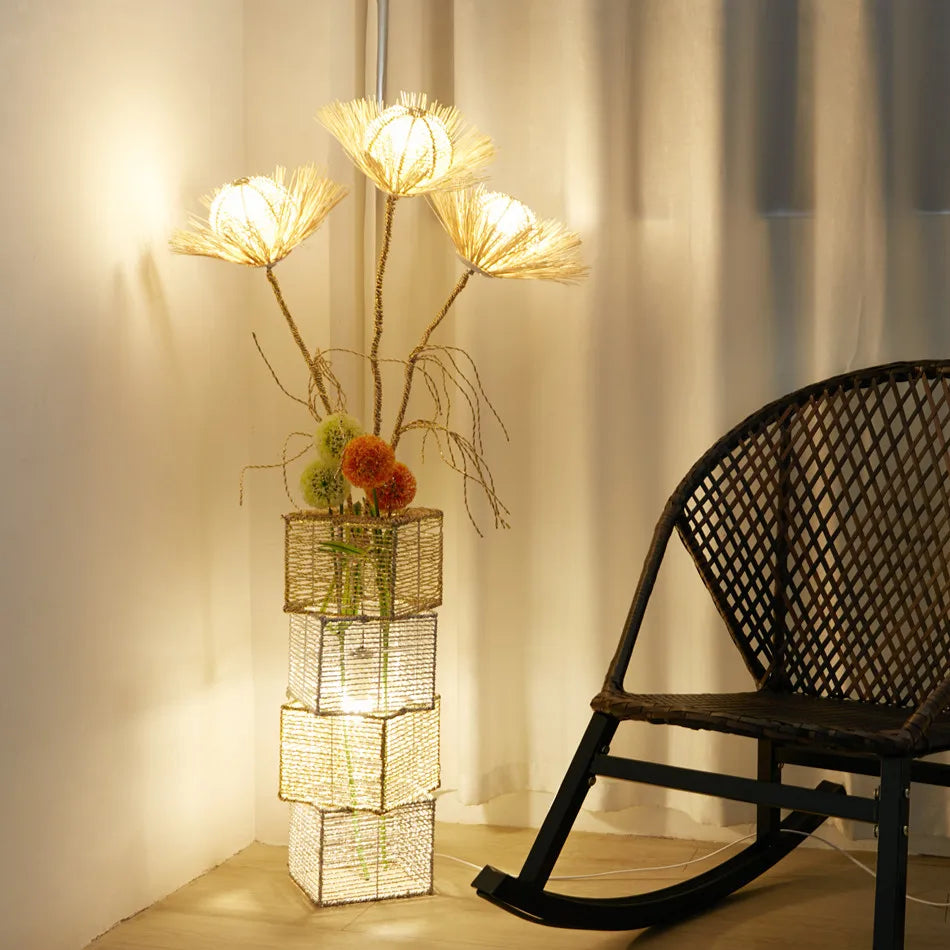 LUVODI Modern Decorative Floor Lamp LED Rattan Standing Light Tree Lantern
