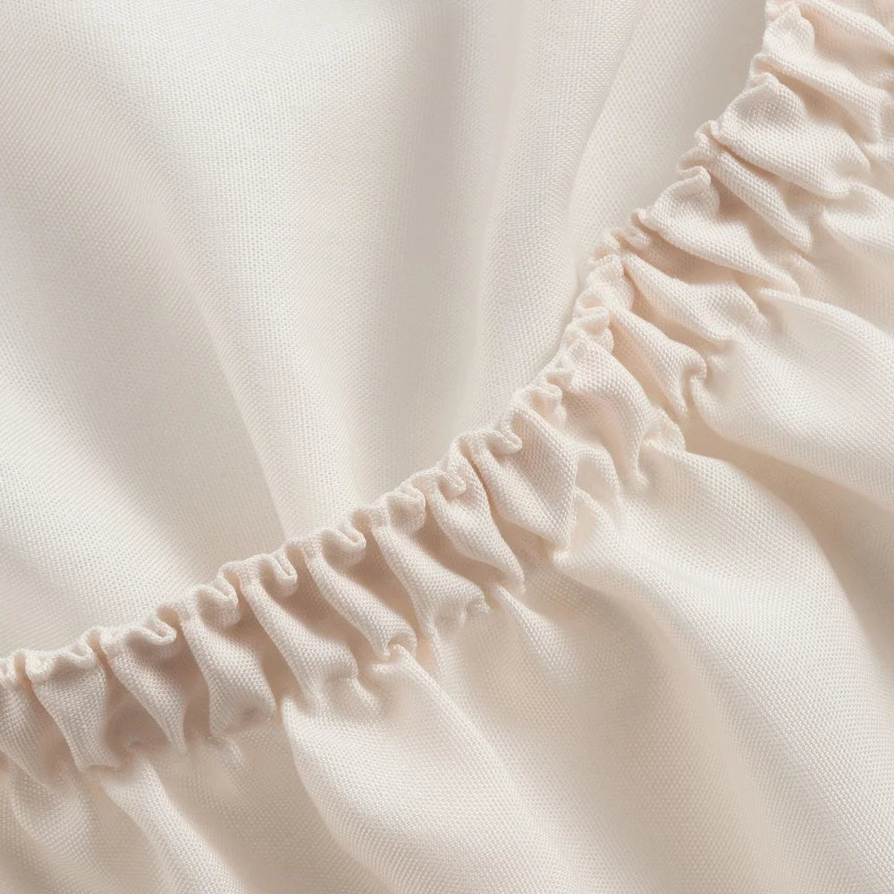 King Size 4-Piece Tan Lyocell Linen Blend Percale Bed Sheet Set Moisture Wicking Durable Soft Bedding All Season Use