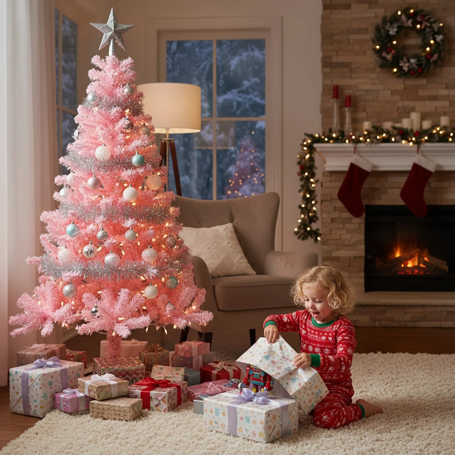 Pink Christmas Tree 180cm PVC Floor Standing Decoration with Iron Base