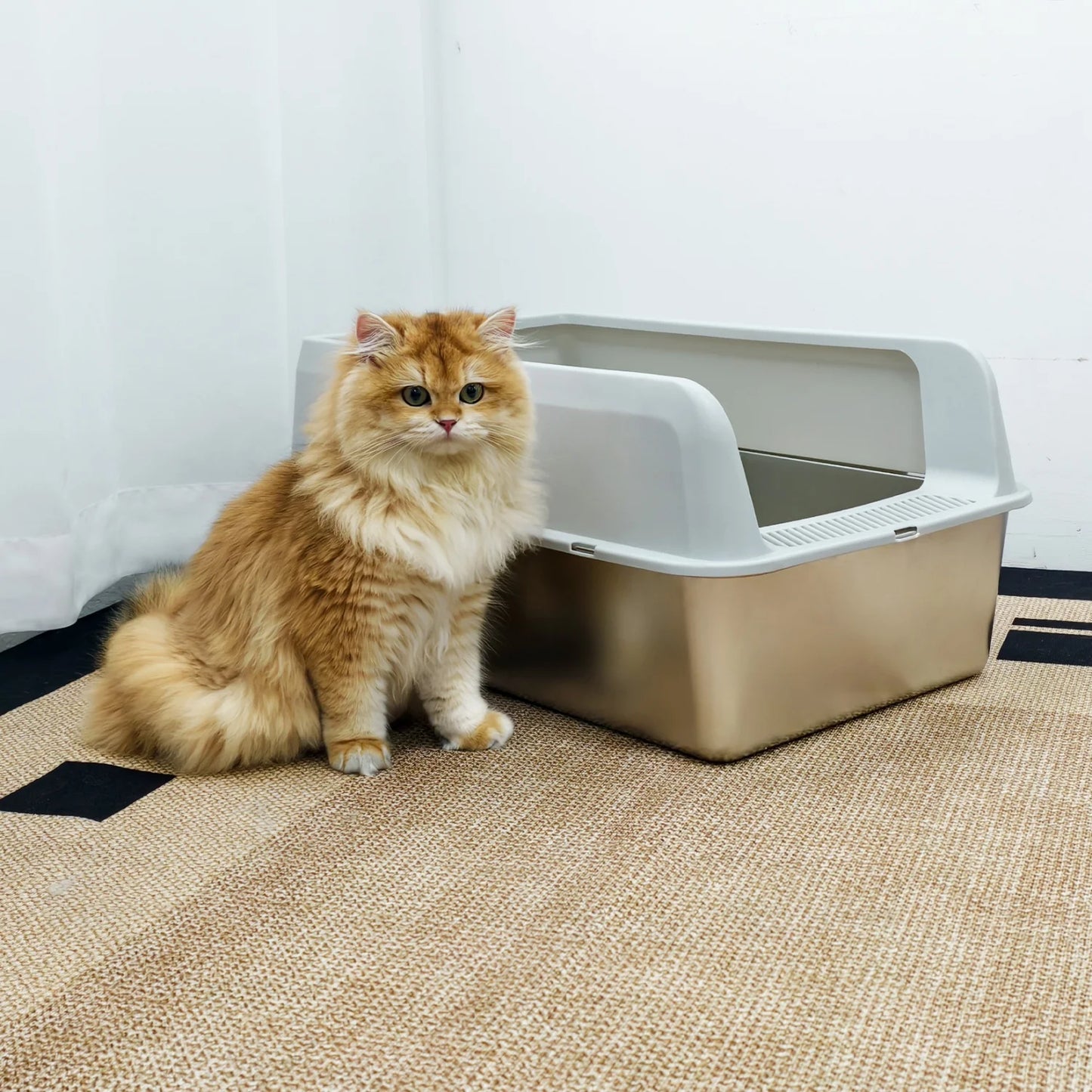 Large Stainless Steel Cat Litter Box With High Sides And Spoon For Small To Medium Cats Open Litter Pan Easy To Clean