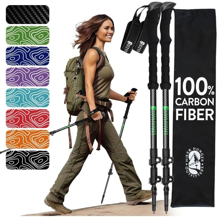 USA Brand 100 Percent Carbon Fiber Trekking Poles With Cork And EVA Foam Grips