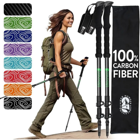 USA Brand 100 Percent Carbon Fiber Trekking Poles With Cork And EVA Foam Grips