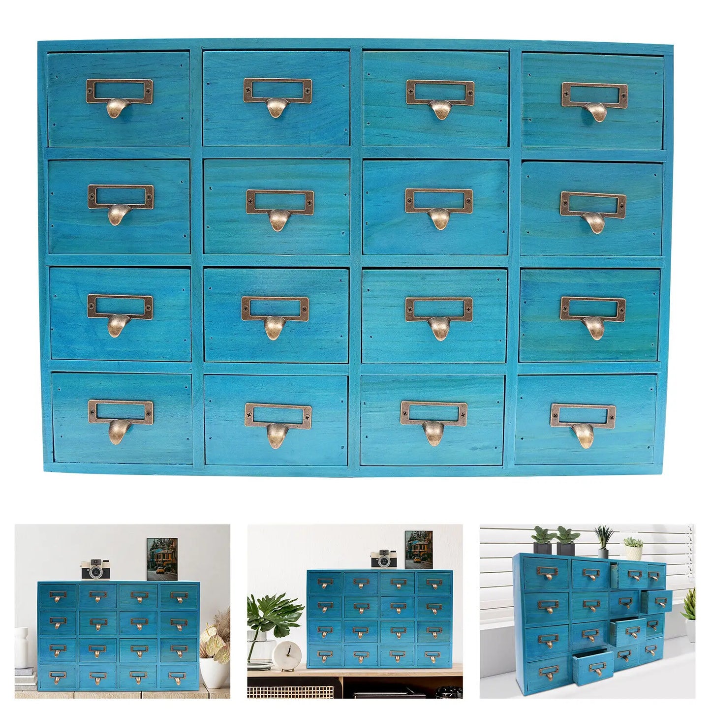 Sturdy Blue Wooden Desk Apothecary Cabinet Home Office