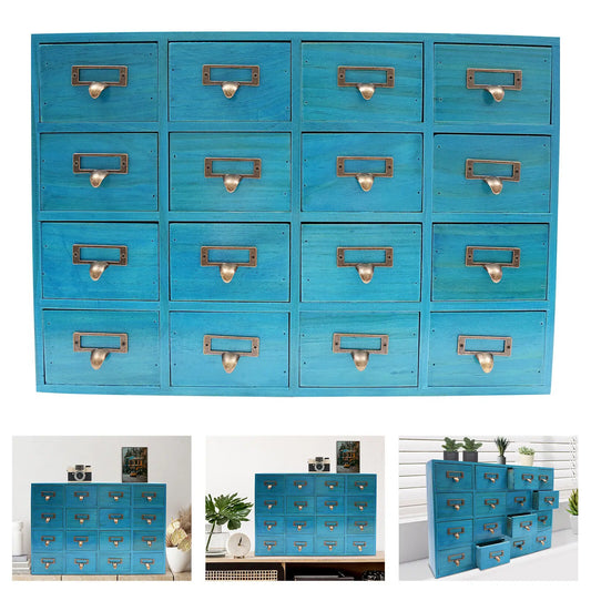 Sturdy Blue Wooden Desk Apothecary Cabinet Home Office