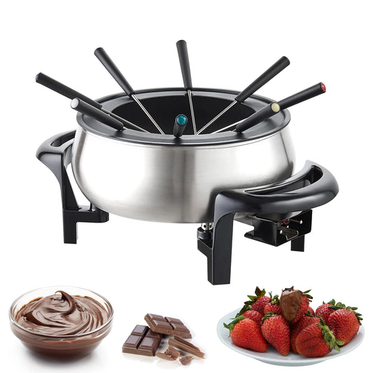 SucceBuy Electric Fondue Pot Set for Cheese & Chocolate 3 Quart Chocolate Melting Stainless Steel Fondue w/ Temperature Control