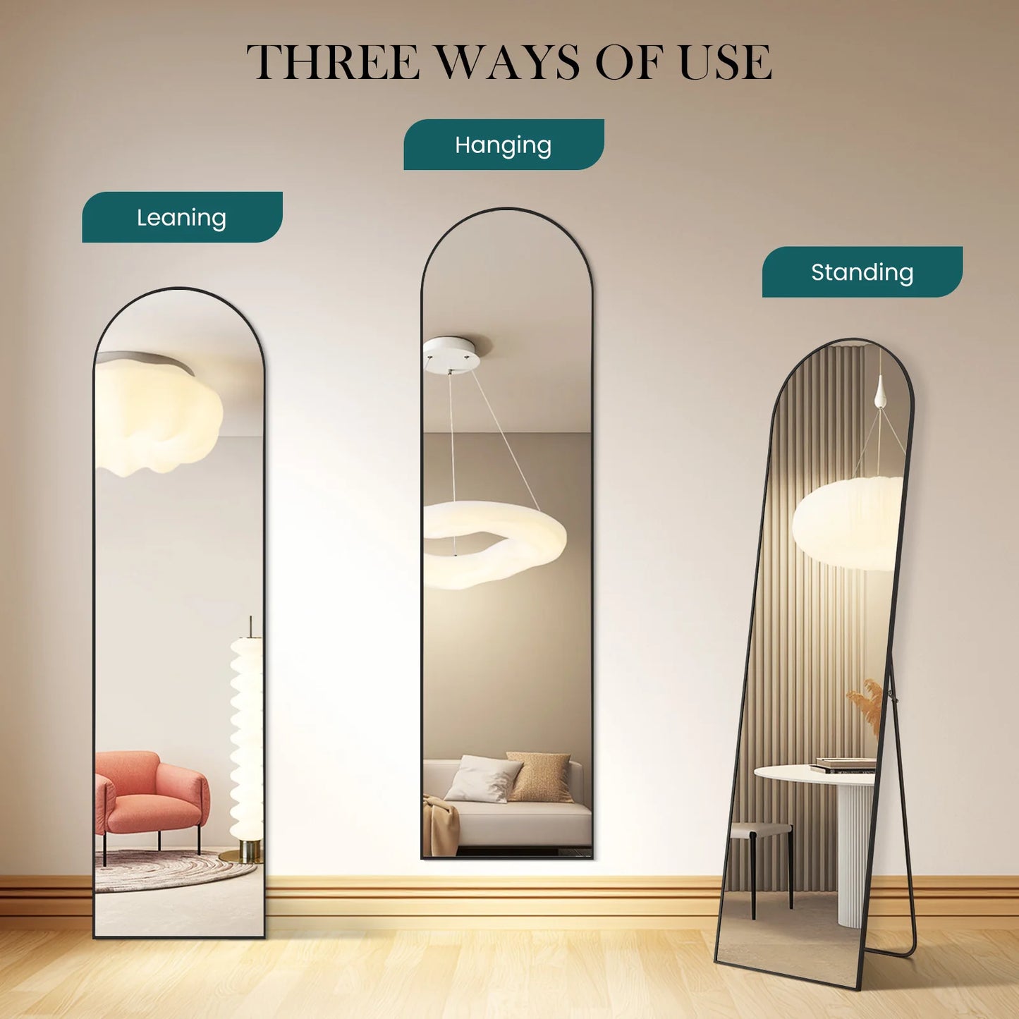 JHK Full Length Mirror Aluminum Alloy Frame Standing Or Wall Hanging 59x16 64x21
