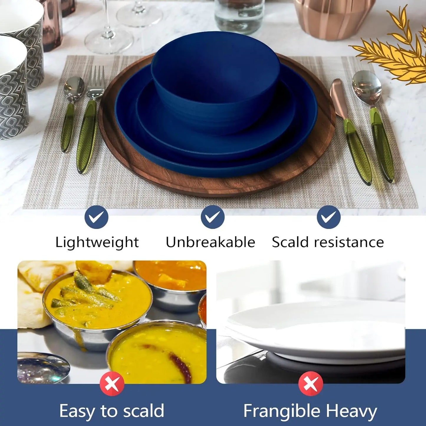 24 Piece Wheat Straw Plastic Dinnerware Set Service for 6