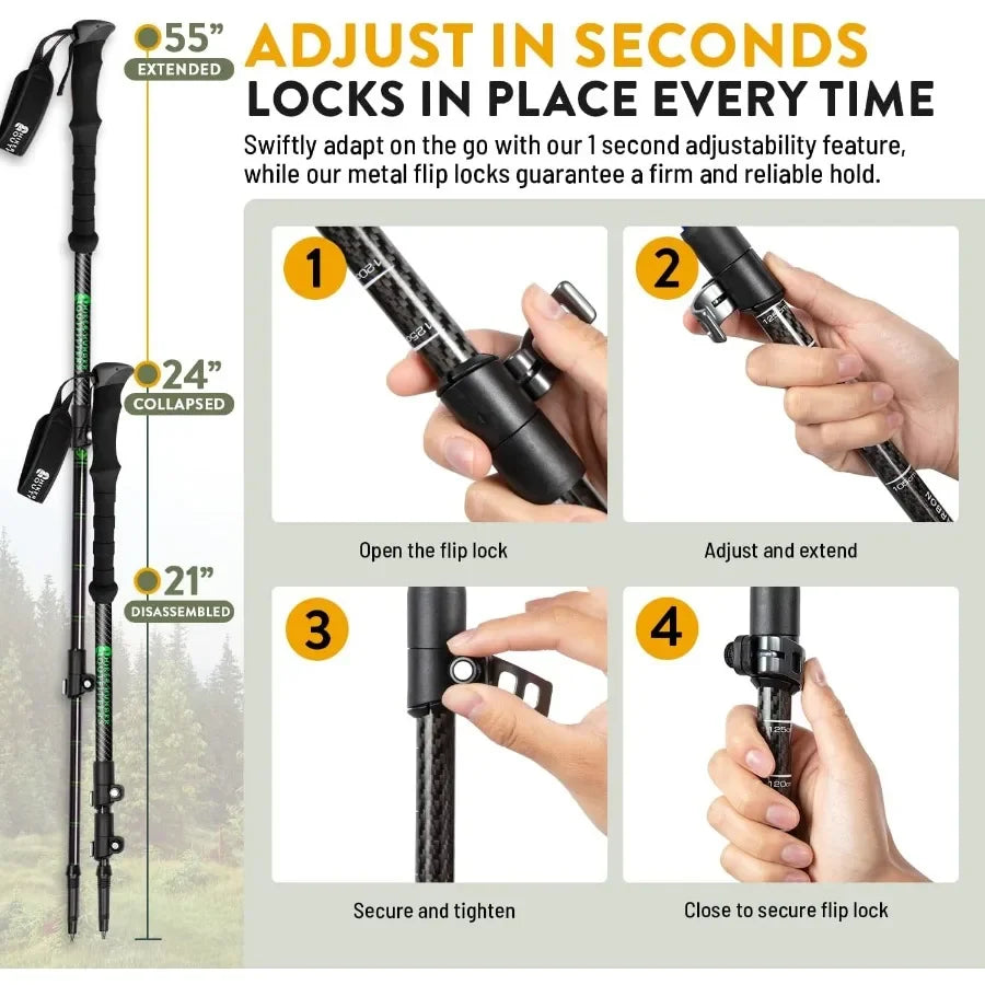 USA Brand 100 Percent Carbon Fiber Trekking Poles With Cork And EVA Foam Grips