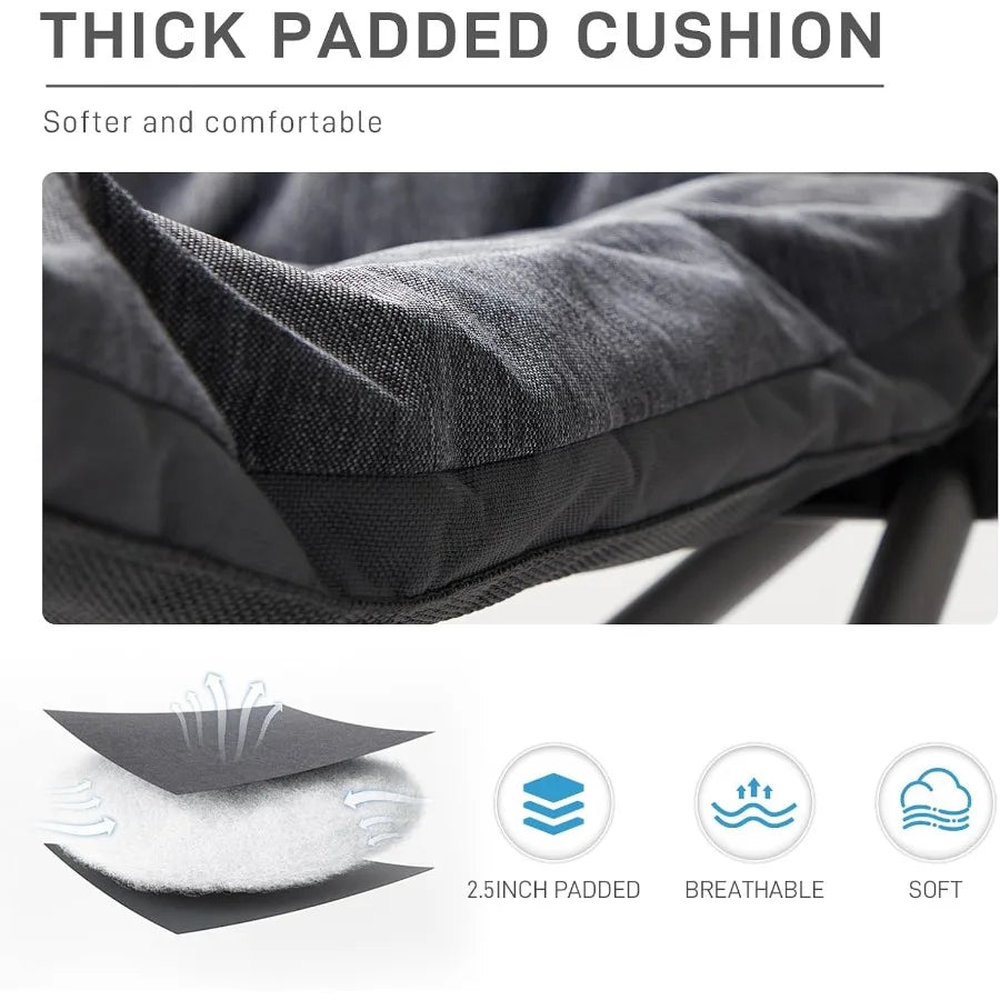 Double Camping Chair For Adults Padded Folding Two Person Love Seat Side Pocket