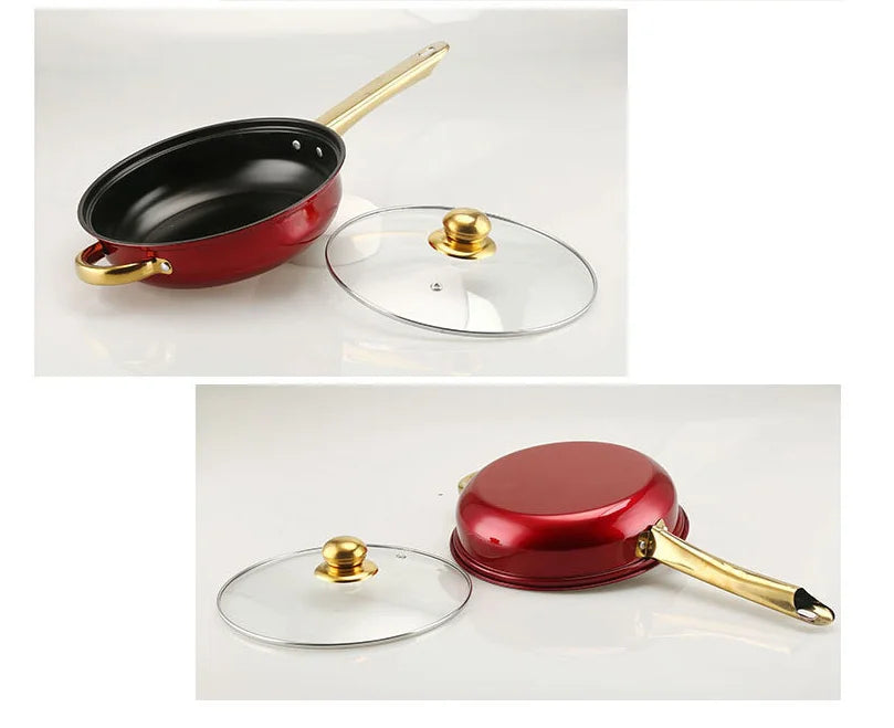 Stainless Steel Colored Cookware Set With Nonstick Pans And Gold Plated Handles For Soup Pots And Milk Pots Kitchenware