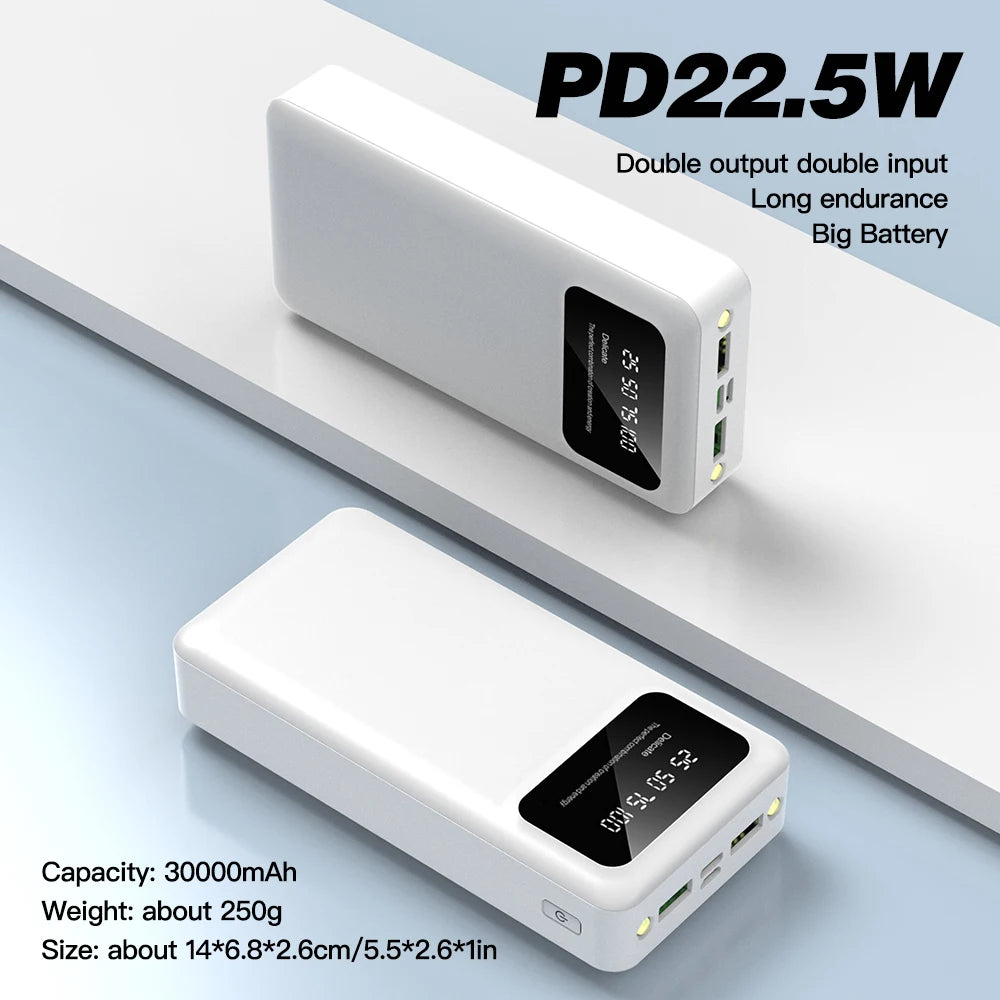 30000mAh Portable Power Bank With LED Display Dual USB Ports And 5V 2A Output