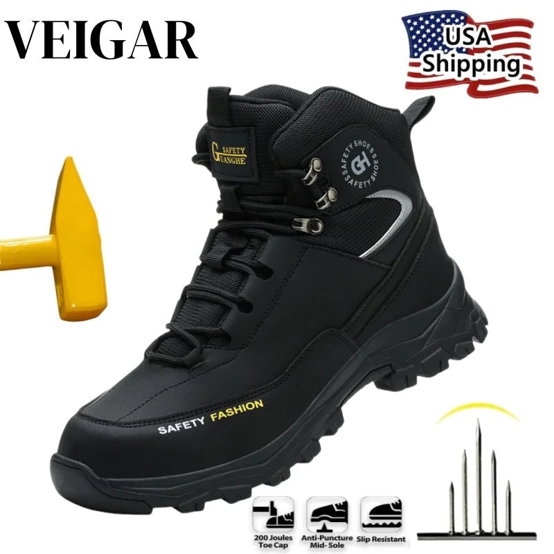 Men Steel Toe Safety Boots High Top Waterproof Work Shoes