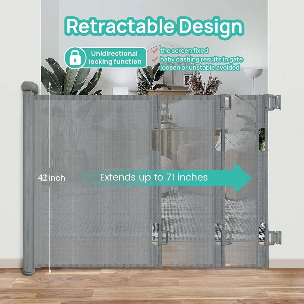 Retractable Baby Gate 71 Inch For Doorways Stairs Hallways Indoor Outdoor Pet