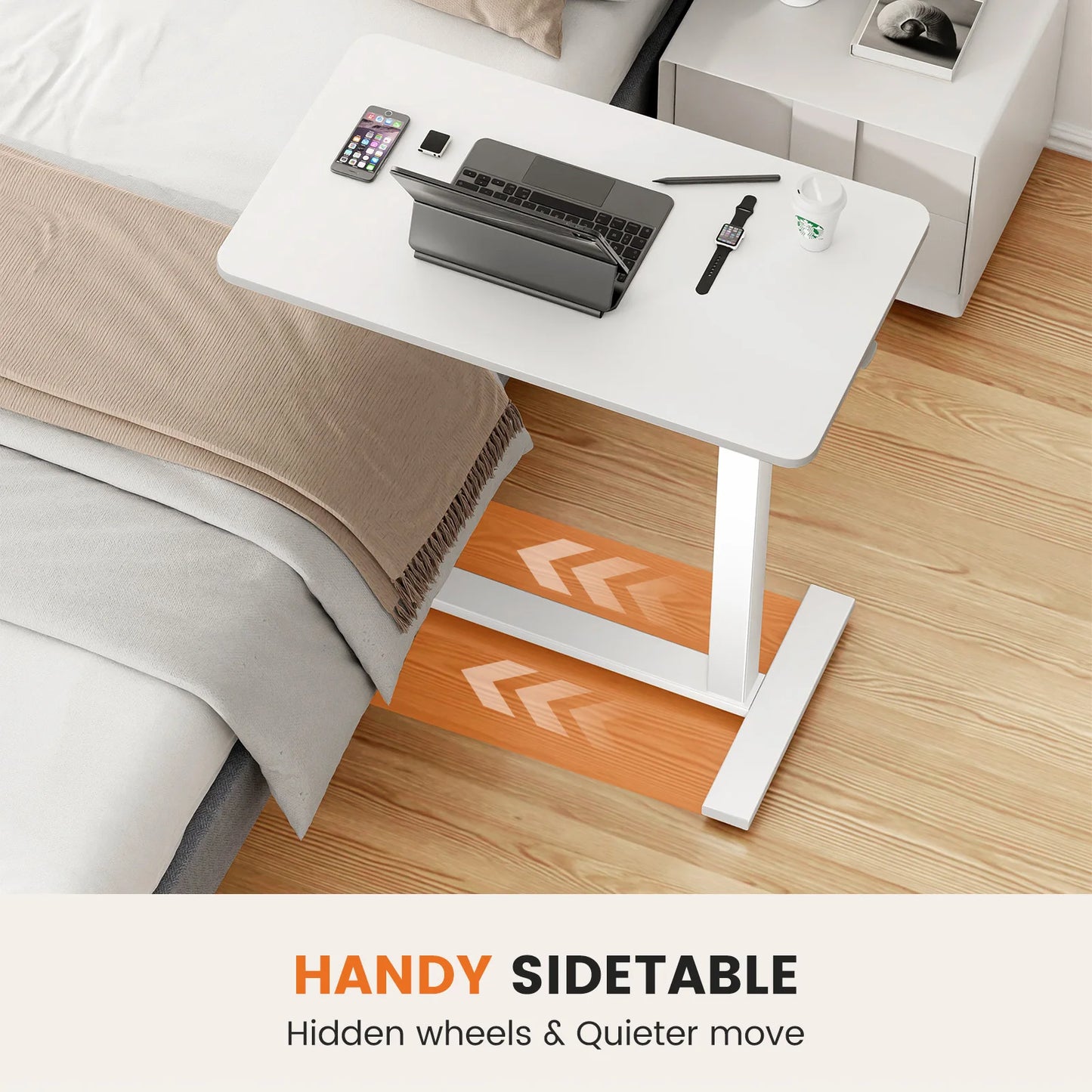JHK Overbed Bedside Sofa Table Hidden Wheels Adjustable