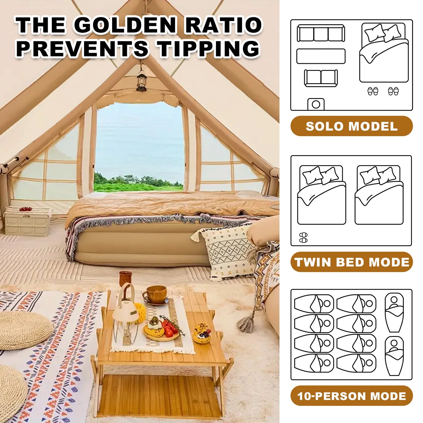 13 By 10 Foot Inflatable Tent For 8 To 10 People Season Waterproof Chimney Hole