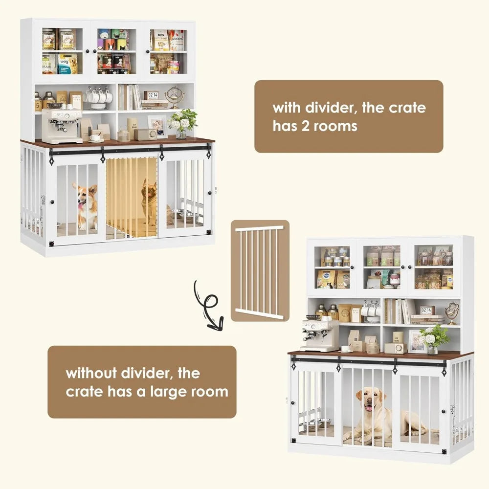 Extra Large Dog Kennel With Detachable Divider Four Doors And Feeding Bowls