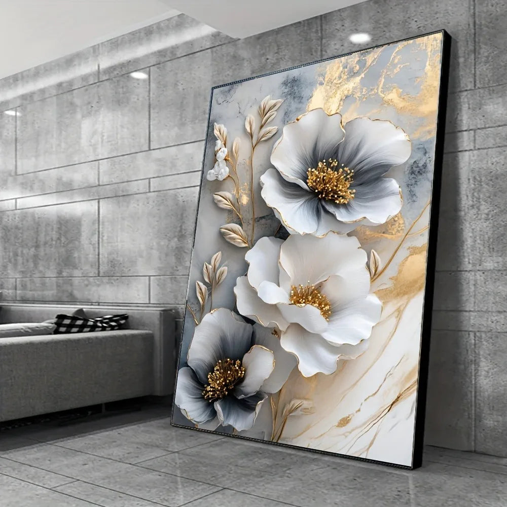 Modern Luxury Floral Canvas Mural Framed 3D Painting Bedroom