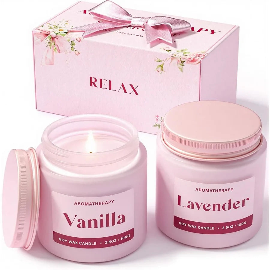 Lavender Vanilla Scented Soy Candles Gift Set For Women 2 Pack Home Aromatherapy