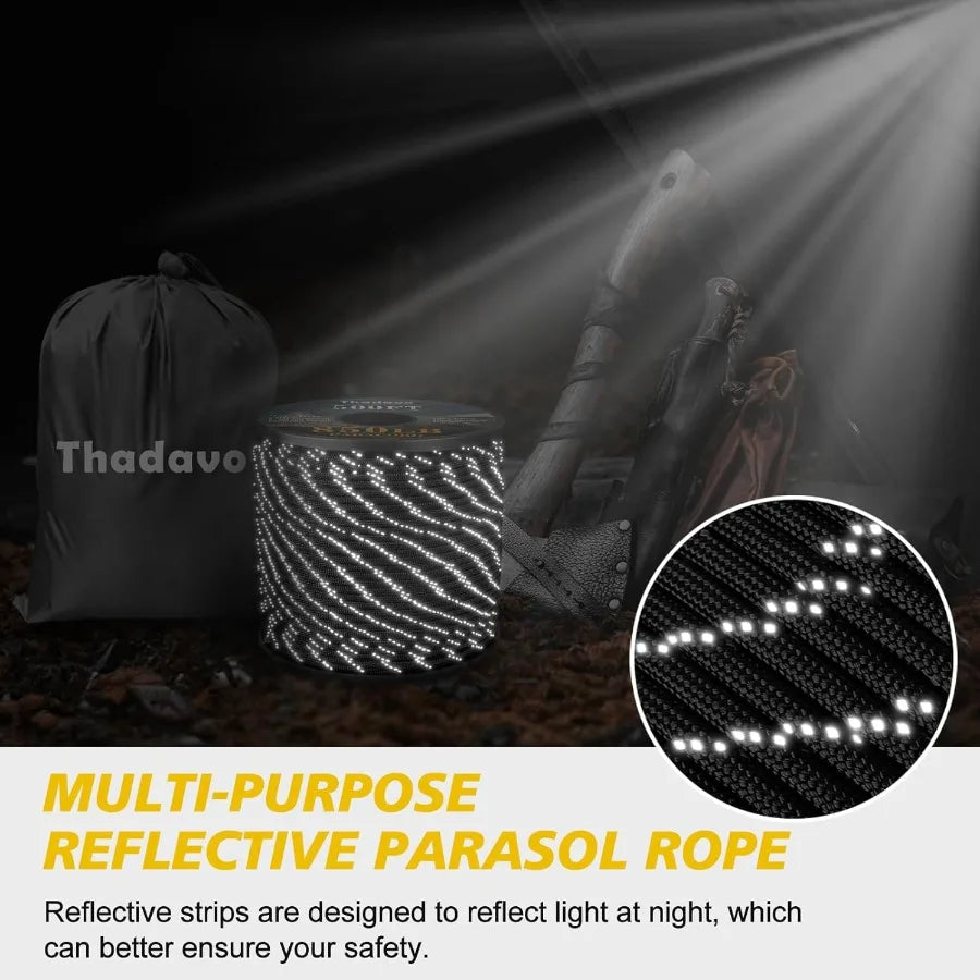 Reflective Paracord Rope 850Lb 1000ft 4mm 11 Strand Para Cord for Camping Tent