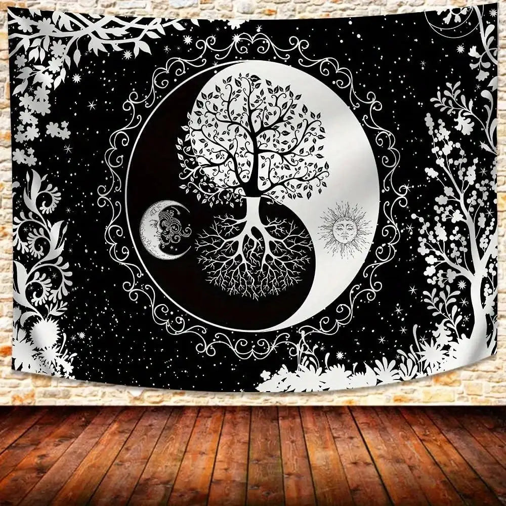 Yin Yang Tapestry Tree of Life Wall Hanging Sun Moon Decor