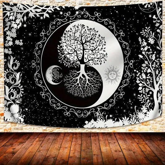 Yin Yang Tapestry Tree of Life Wall Hanging Sun Moon Decor