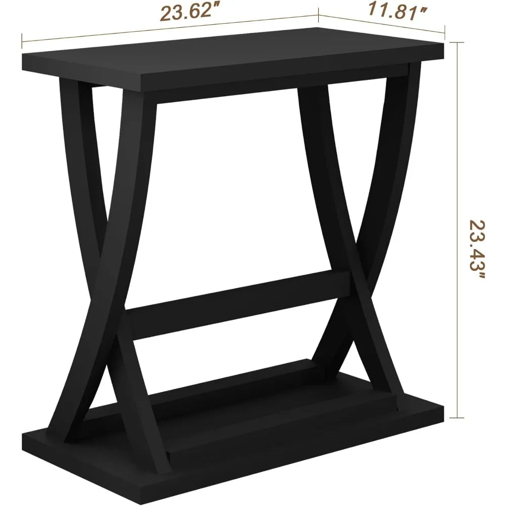 ChooChoo Black End Tables Set Of 2 Slim With Storage Shelf